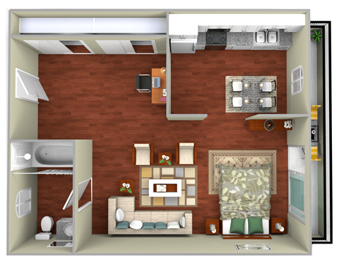 Floor plan for studio, 1 bath, 479 sqft